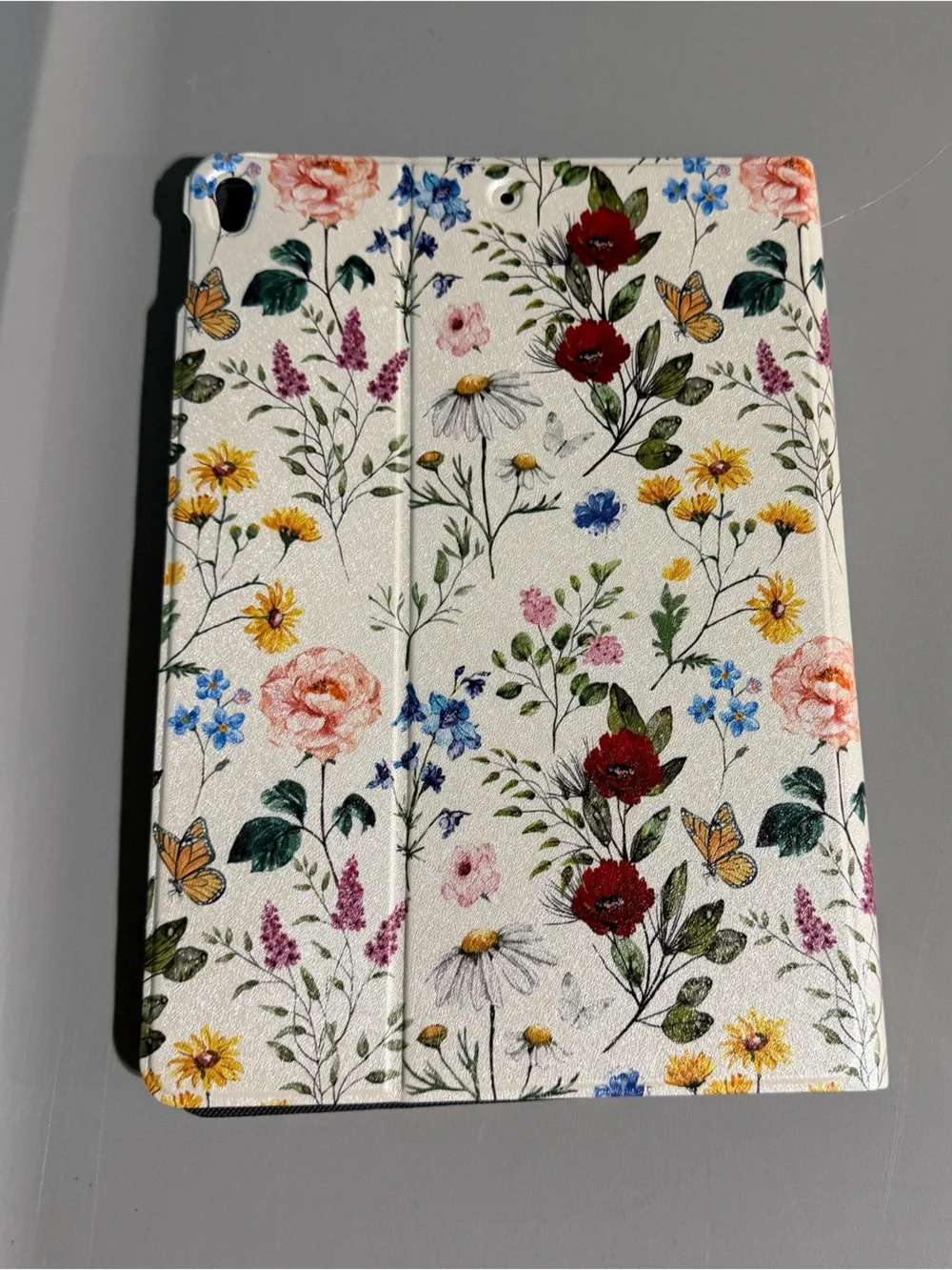 Floral Vegan Leather iPad Cover - Cream Background with Multicolor Flowers